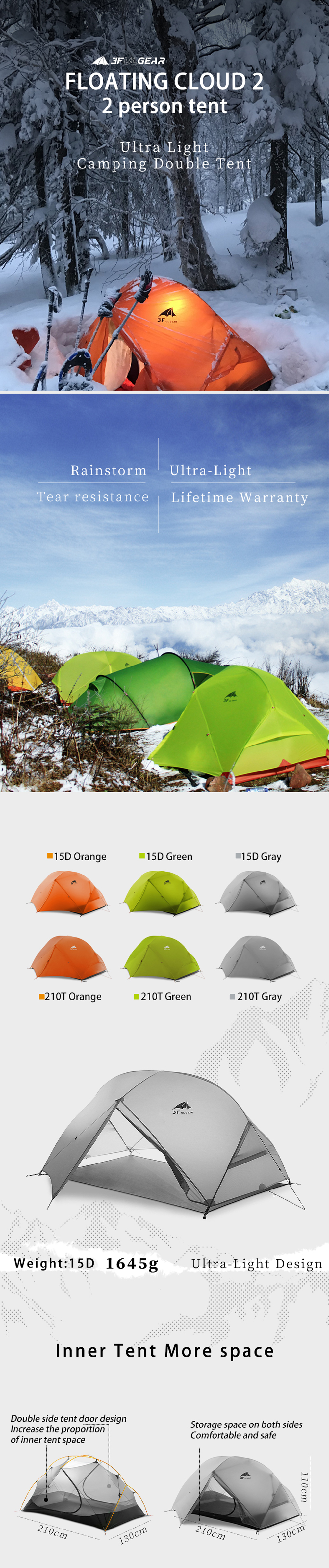 Cheap Goat Tents 3F UL GEAR 2 Person Camping Tent Ultralight 3 4 Season 15D Silicon Coated Nylon Outdoor Hiking Waterproof Tents With Free Mat